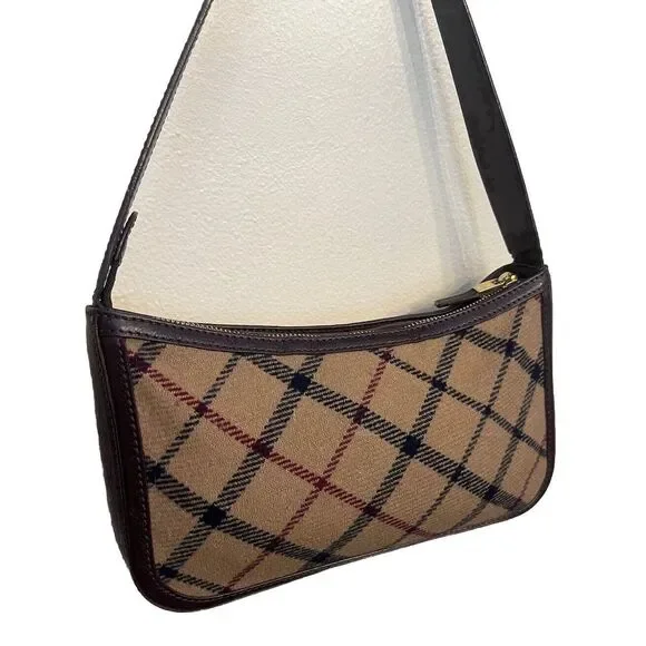 Vintage Brooks Brothers‎ Plaid Italian Leather Small Handbag Purse